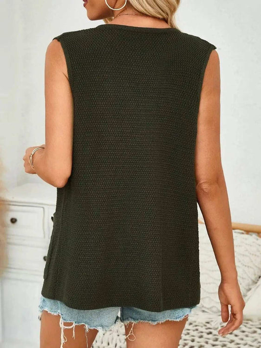 Button Down Round Neck Knit Vest - Trendsi - Flyclothing LLC