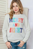 Full Size MERRY AND BRIGHT Cable Knit Pullover Sweatshirt - Trendsi - Flyclothing LLC