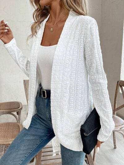 Pocketed Eyelet Open Front Cover Up - Trendsi - Flyclothing LLC