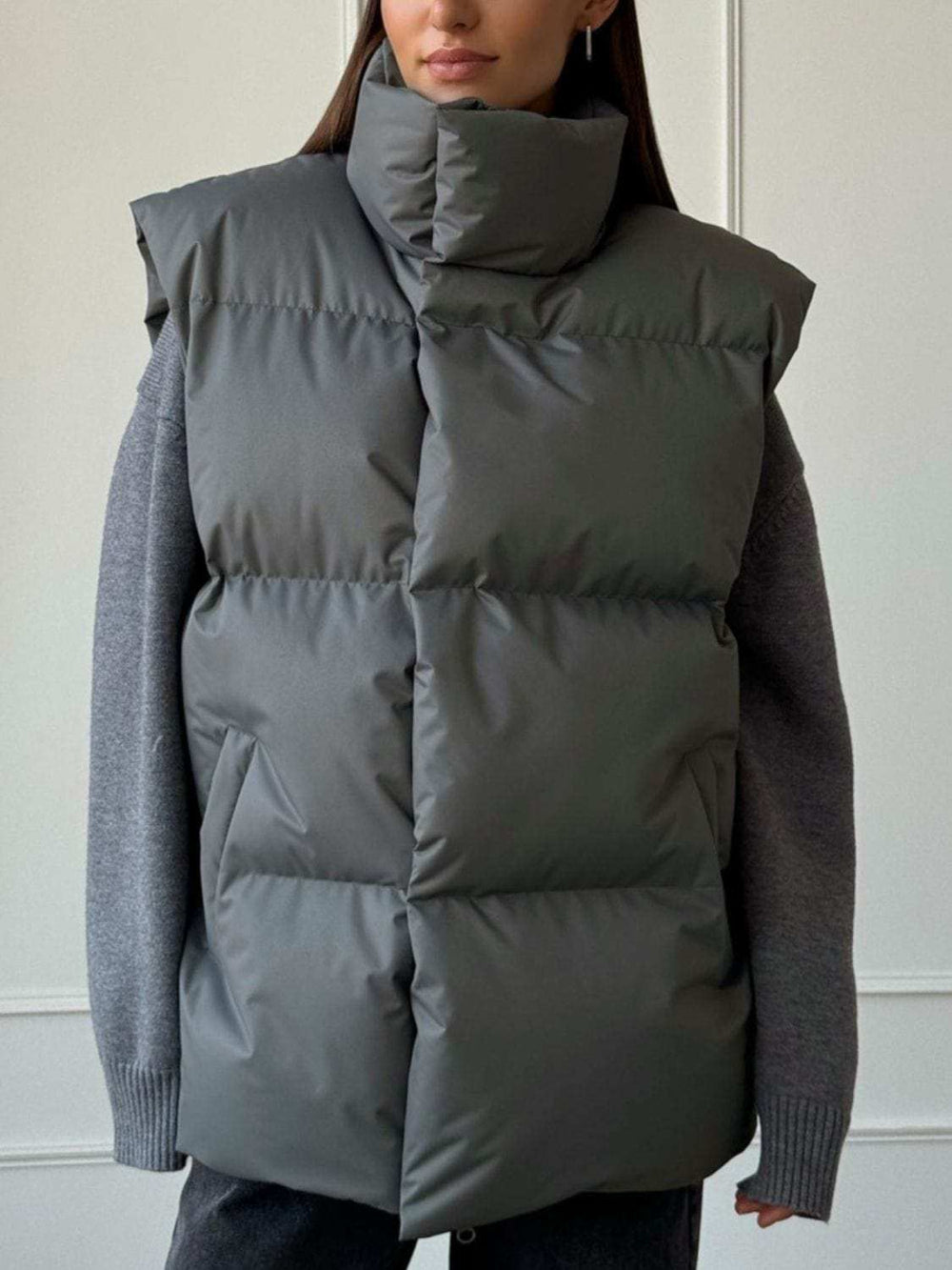 Zip Up Turtleneck Vest Coat - Trendsi - Flyclothing LLC