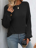 Ribbed Round Neck Long Sleeve T-Shirt - Trendsi - Flyclothing LLC