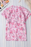 Floral Half Button Round Neck Short Sleeve Blouse - Trendsi - Flyclothing LLC