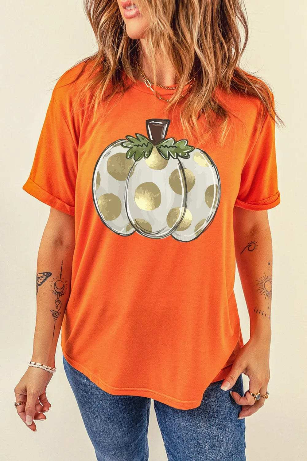 Pumpkin Graphic Round Neck Short Sleeve T-Shirt - Trendsi - Flyclothing LLC