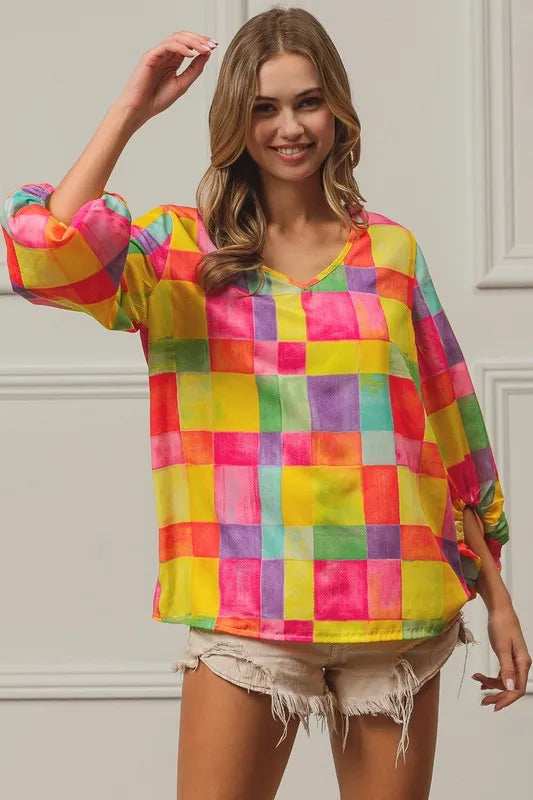BiBi Multi Block Bubble Pop Ballon Top - Trendsi - Flyclothing LLC