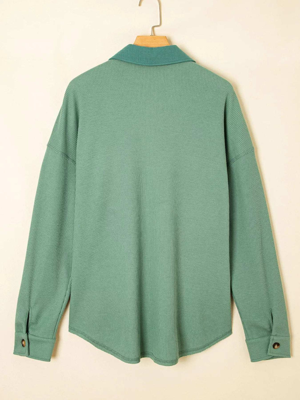 Waffle Knit Vintage Patchwork Button Up Loose Shirt - Trendsi - Flyclothing LLC