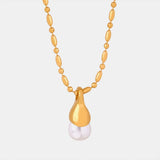 Titanium Steel Pearl Pendant Necklace - Trendsi - Flyclothing LLC