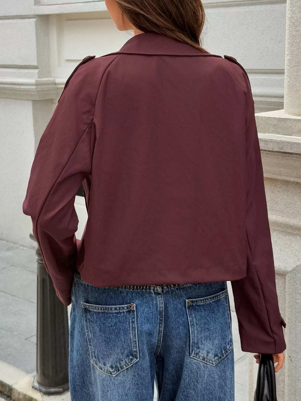 Cropped Double-Breasted Raglan Sleeve Jacket - Trendsi - Flyclothing LLC