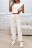Ribbed Round Neck Top and Pants Set - Trendsi - Flyclothing LLC