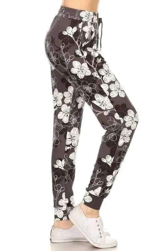Leggings Depot Full Size Buttery Soft Floral Joggers with Drawstring Plus Size - Trendsi - Flyclothing LLC