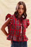 SO ME Christmas Holiday Plaid Ruffled Quilt Vest Top - Trendsi - Flyclothing LLC