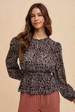 Annie Wear Abstract Print Balloon Sleeve Peplum Blouse - Trendsi - Flyclothing LLC