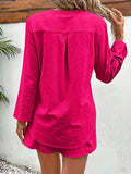 Notched Long Sleeve Top and Shorts Set - Trendsi - Flyclothing LLC