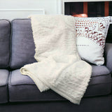 50" X 70" Ivory Faux Fur Plush Throw Blanket with Embroidery - Homeroots - Flyclothing LLC