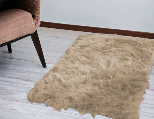 2' X 3' Tan Faux Fur Rectangular Area Rug - Homeroots - Flyclothing LLC