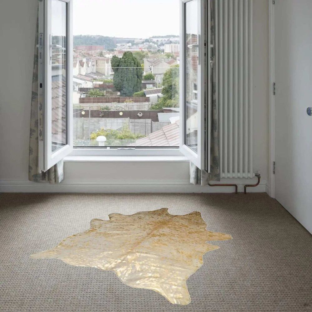 6' X 7' Natural And Gold Genuine Cowhide Area Rug - Homeroots - Flyclothing LLC