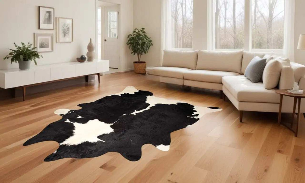Black And White Cowhide Animal Print Area Rug - Homeroots - Flyclothing LLC