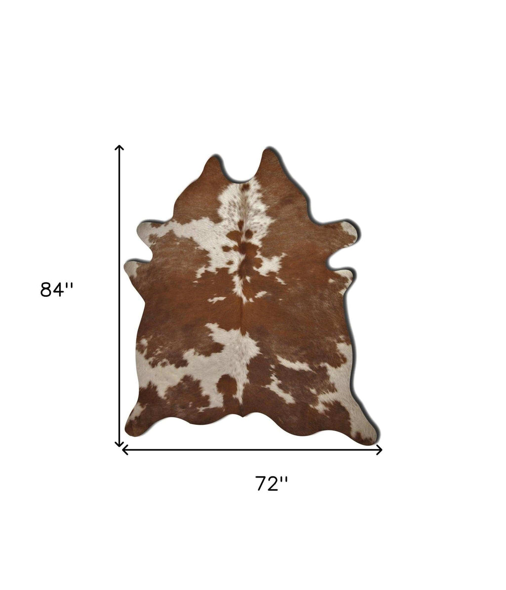 6' X 7' Brown and White Genuine Cowhide Area Rug - Homeroots - Flyclothing LLC