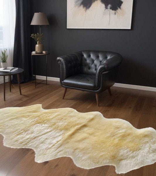 6' Runner Gold and White Wool Shag Sheepskin Area Rug - Homeroots - Flyclothing LLC