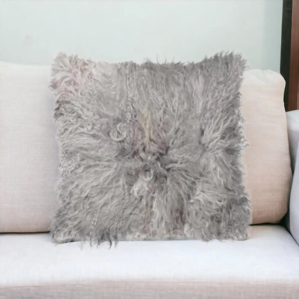 18" Gray Sheepskin Throw Pillow - Homeroots - Flyclothing LLC