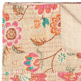 70" X 50" Beige Pink Orange and Green Kantha Cotton Floral Throw Blanket with Embroidery - Homeroots - Flyclothing LLC