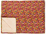 50" X 70" Maroon Yellow and Green Kantha Cotton Floral Throw Blanket with Embroidery - Homeroots - Flyclothing LLC