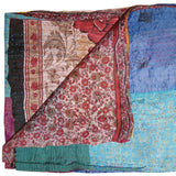 60" X 90" Blue Brown and Green Kantha Cotton Patchwork Throw Blanket with Embroidery - Homeroots - Flyclothing LLC