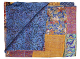 60" X 90" Blue and Yellow Kantha Cotton Patchwork Throw Blanket with Embroidery - Homeroots - Flyclothing LLC
