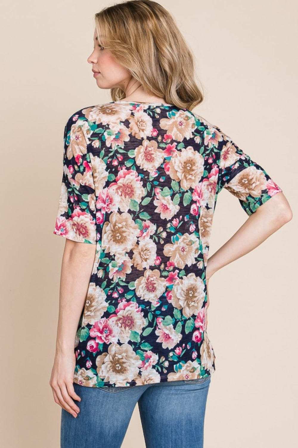 BOMBOM Floral Round Neck T-Shirt - Trendsi - Flyclothing LLC