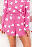 Heart Round Neck Long Sleeve Top and Elastic Waist Shorts Set - Trendsi - Flyclothing LLC