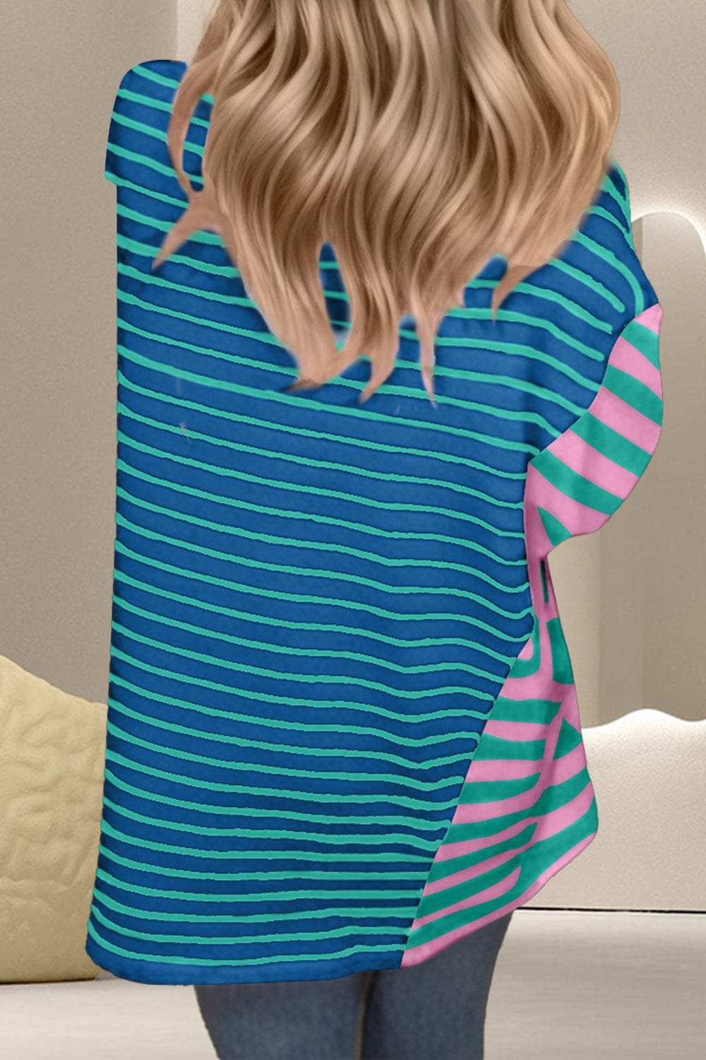 Striped Round Neck Half Sleeve T-Shirt - Trendsi - Flyclothing LLC