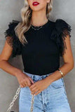Ruffled Round Neck Cap Sleeve Blouse - Trendsi - Flyclothing LLC