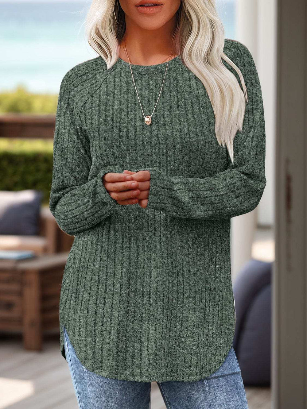 Round Neck Raglan Sleeve T-Shirt - Trendsi - Flyclothing LLC