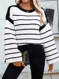 Striped Round Neck Long Sleeve Sweater - Trendsi - Flyclothing LLC