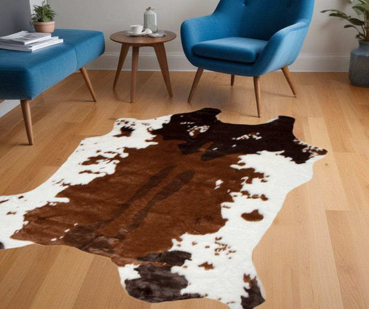 4' X 5' Faux Cow Hide Brown And White Area Rug - Homeroots - Flyclothing LLC