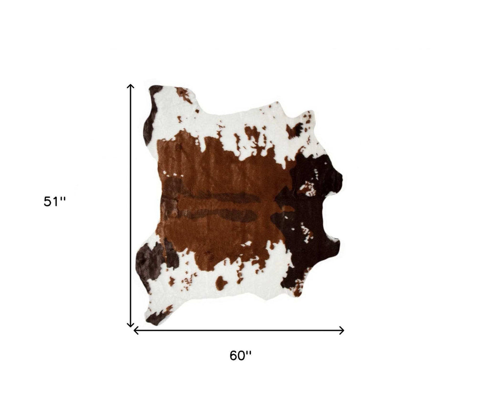 4' X 5' Faux Cow Hide Brown And White Area Rug - Homeroots - Flyclothing LLC