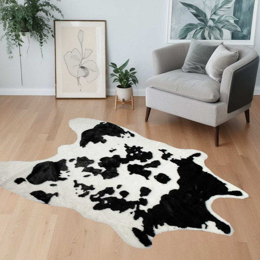 4' X 5' Black and White Faux Cowhide Animal Print Area Rug - Homeroots - Flyclothing LLC