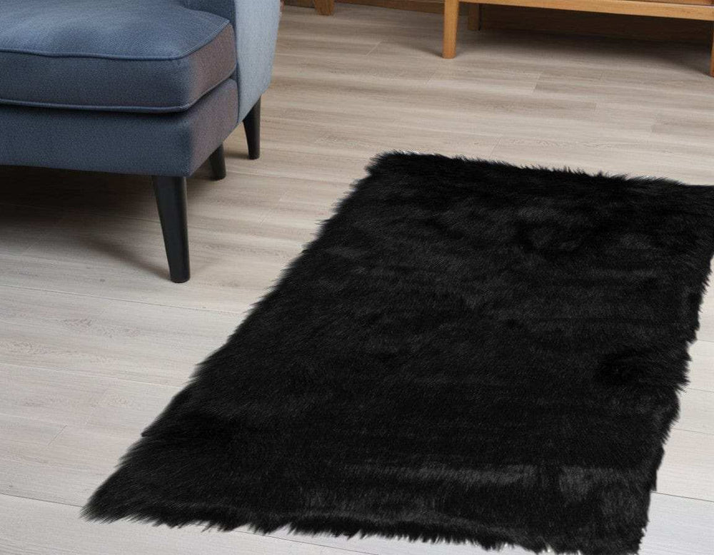2' X 3' Black Faux Fur Animal Print Area Rug - Homeroots - Flyclothing LLC
