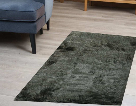 2' X 3' Grey Faux Fur Animal Print Area Rug - Homeroots - Flyclothing LLC
