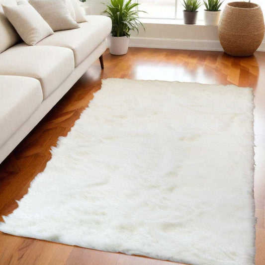 5' X 8' Off White Faux Fur Flokati Area Rug - Homeroots - Flyclothing LLC