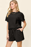 Double Take Full Size Texture Short Sleeve T-Shirt and Drawstring Shorts Set - Trendsi - Flyclothing LLC