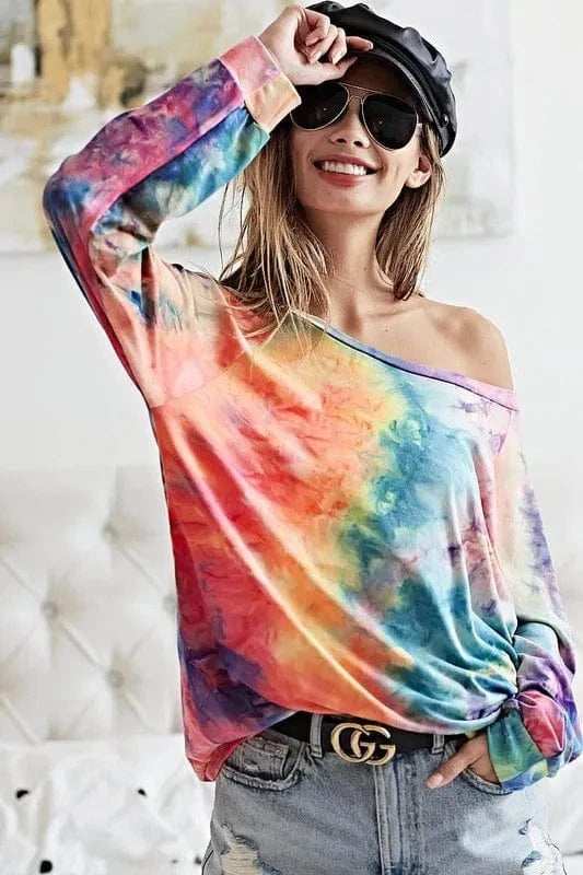 BiBi Tie Dye Soft Knit Jersey Top - Trendsi - Flyclothing LLC