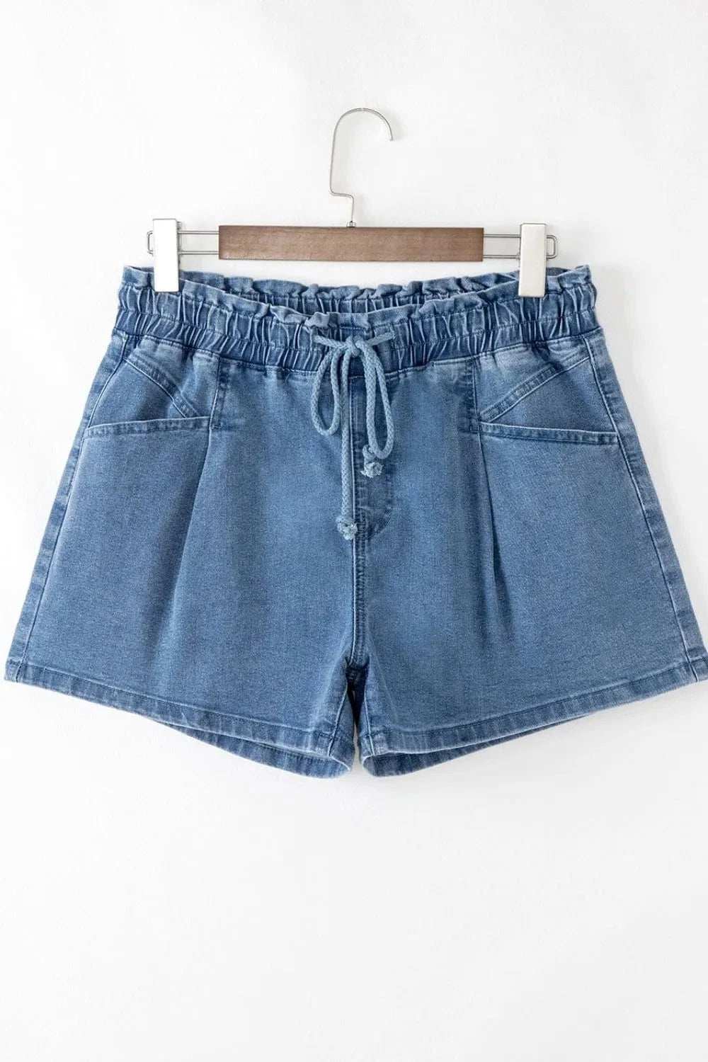 Drawstring High Waist Denim Shorts with Pockets - Trendsi - Flyclothing LLC