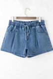 Drawstring High Waist Denim Shorts with Pockets - Trendsi - Flyclothing LLC