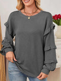 Ruffled Round Neck Long Sleeve Sweatshirt - Trendsi - Flyclothing LLC
