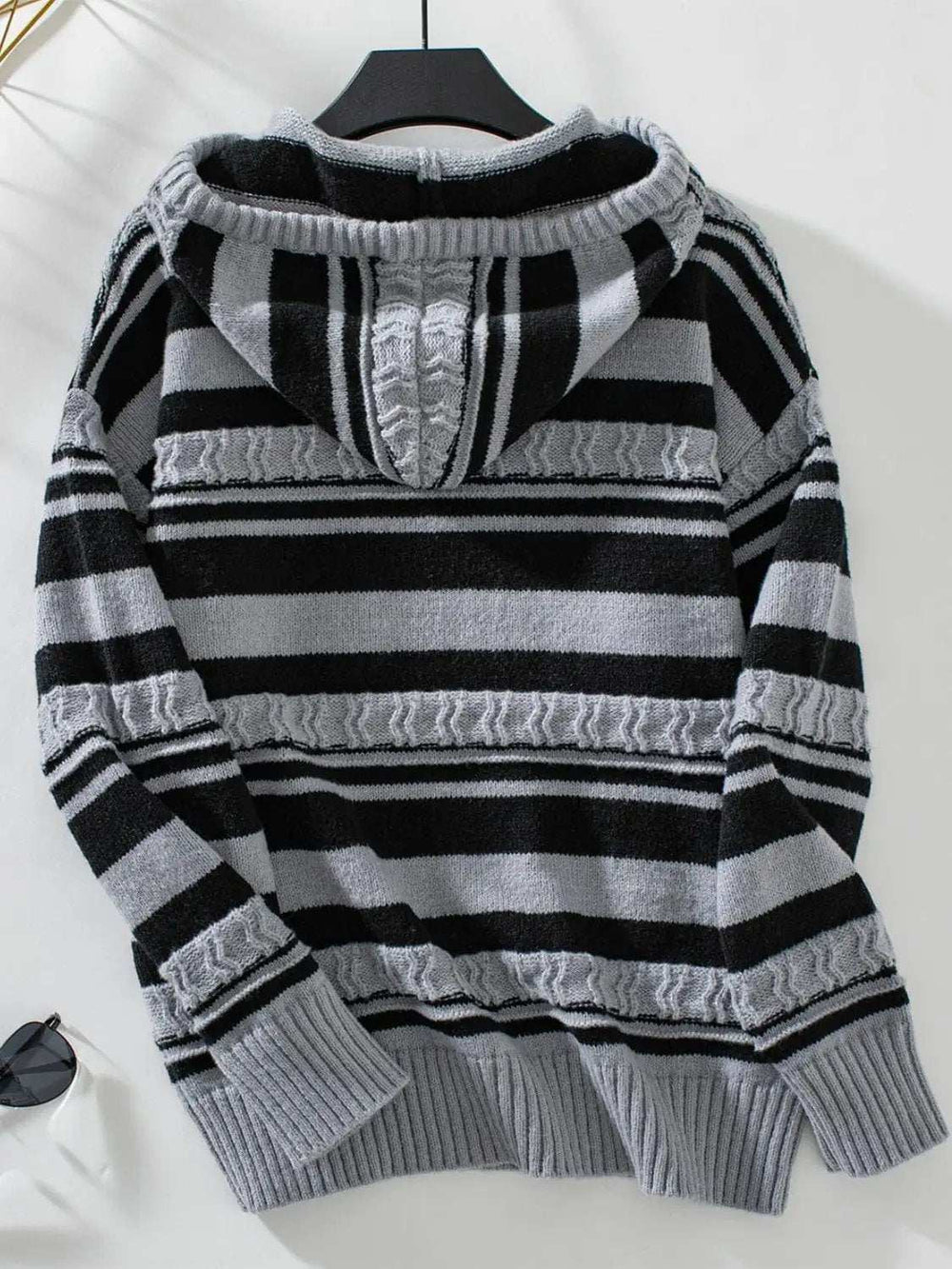 Drawstring Striped Long Sleeve Hooded Sweater - Trendsi - Flyclothing LLC