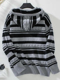 Drawstring Striped Long Sleeve Hooded Sweater - Trendsi - Flyclothing LLC