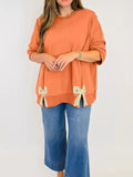 Bow Slit Round Neck Sweatshirt - Trendsi - Flyclothing LLC