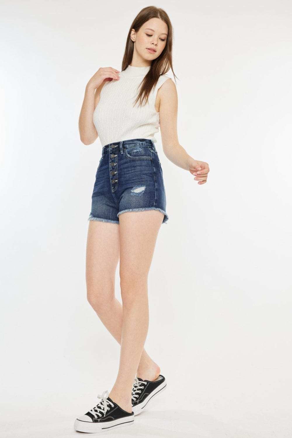 Kancan Raw Hem Button Fly Denim Shorts - Trendsi - Flyclothing LLC