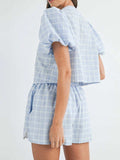 V-Neck Puff Sleeve Top and Shorts Set - Trendsi - Flyclothing LLC