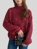Heathered Turtleneck Dropped Shoulder Sweater - Trendsi - Flyclothing LLC